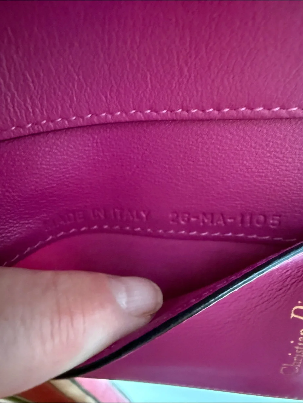 Christian Dior Black & Fuchsia Leather Wallet with Gold Logo